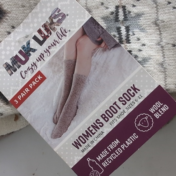 Muk Luks Womens 3-Pair Boot Socks Brown And Tan New Wool Blend 6-11 - Picture 2 of 4